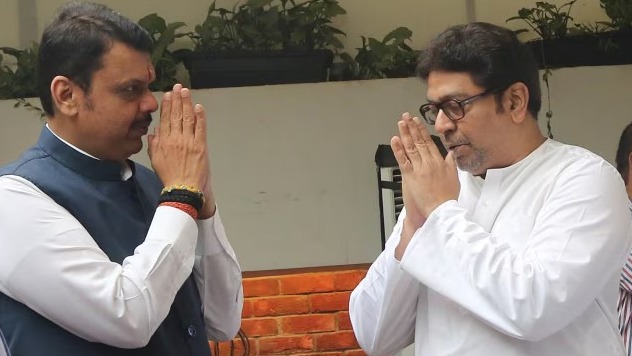 Raj Thackeray and Devendra Fadnavis meeting at a Mumbai hotel amid political realignment talks